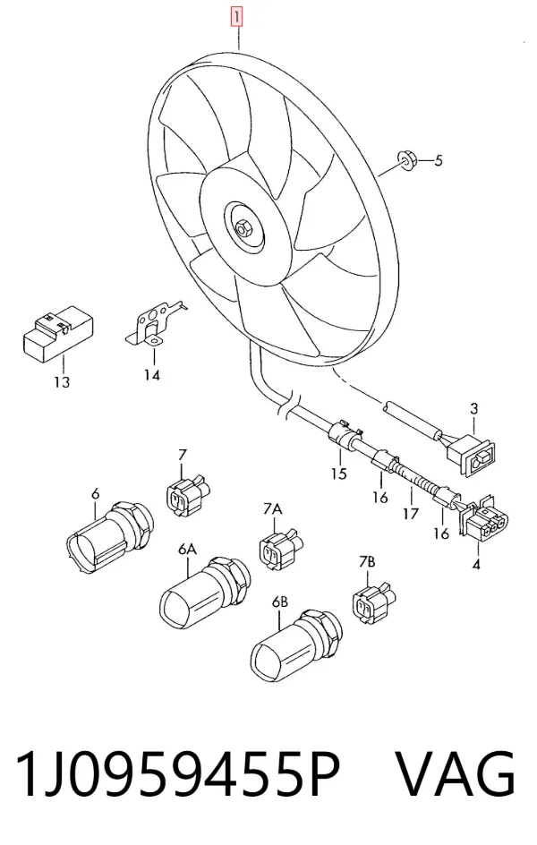 Ventilador del motor 1J0959455P VAG