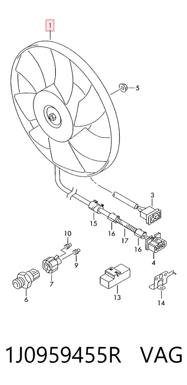 Ventilador del radiador 1J0959455R VAG