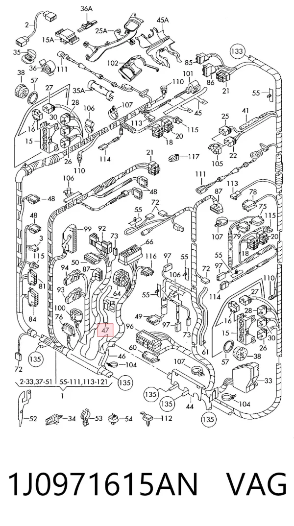Mazo de cables del compartimiento del motor 1J0971615AN VAG