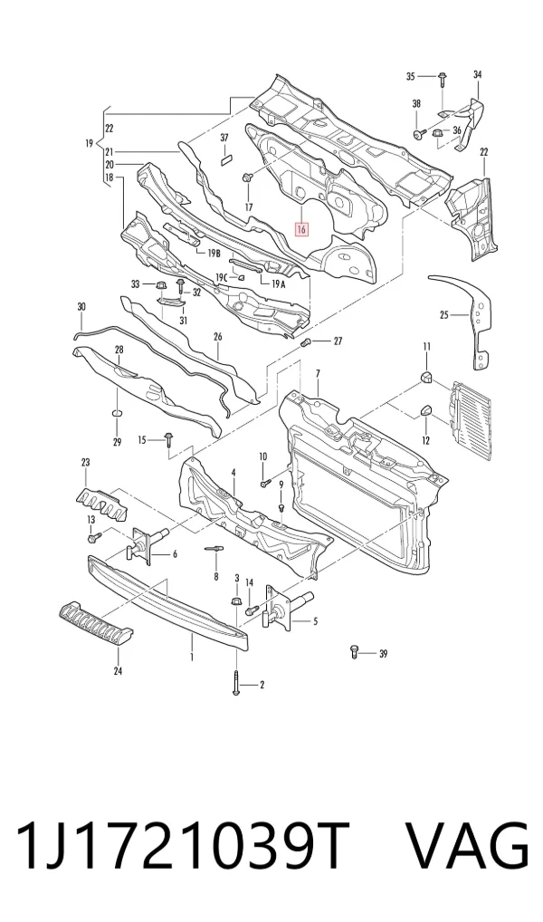 Tabique del compartimiento del motor 1J1721039T VAG