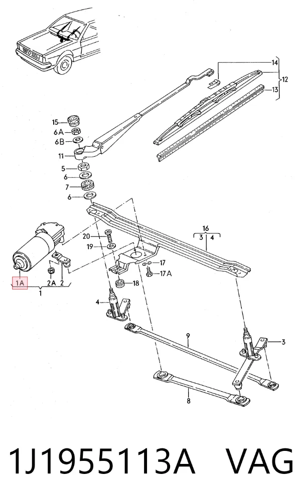 Motor limpiaparabrisas 1J1955113A VAG
