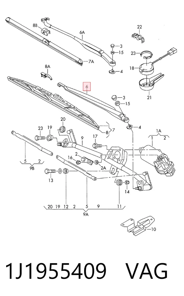 Brazo del limpiaparabrisas 1J1955409 VAG
