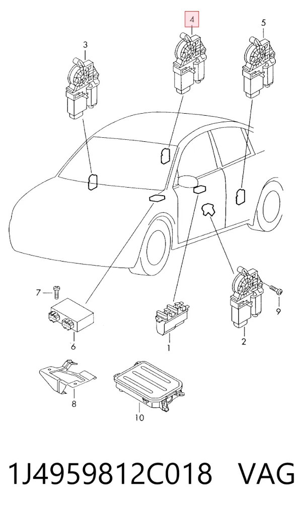 Motor del elevalunas de la puerta delantera derecha 1J4959812C018 VAG