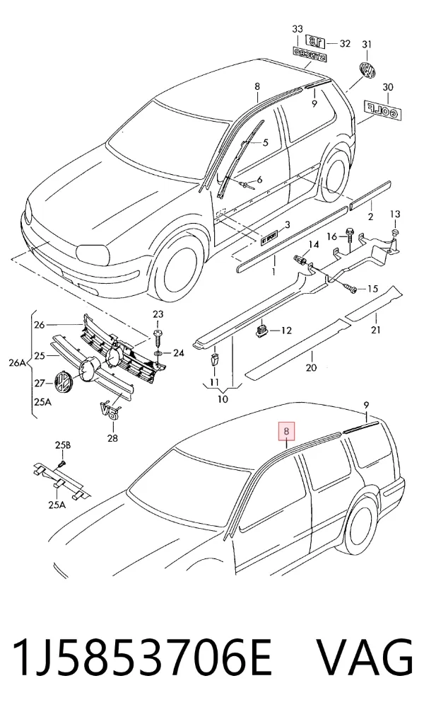 Moldura de techo derecha 1J5853706E VAG