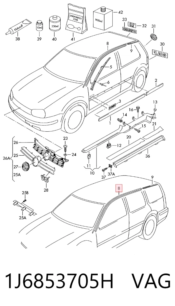 Moldura de techo izquierda 1J6853705H VAG