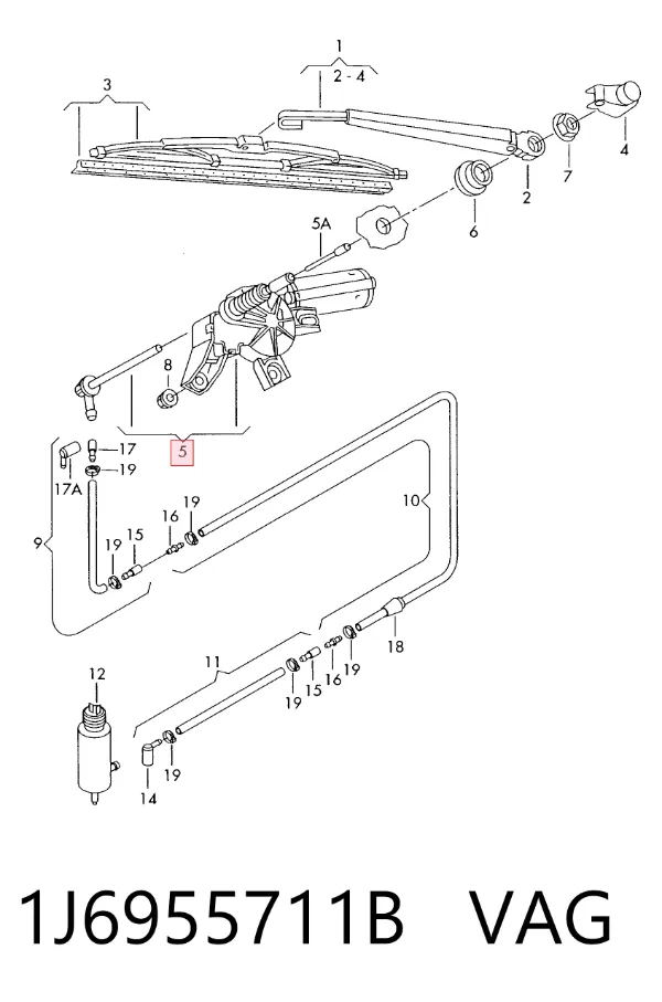 Motor limpiaparabrisas, trasera 1J6955711B VAG