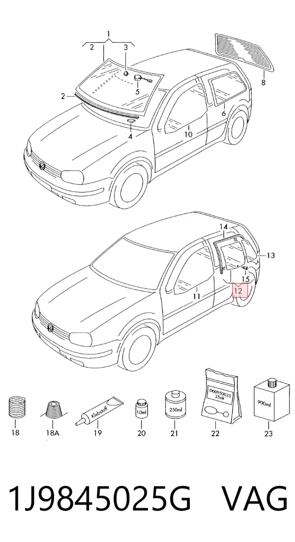Cristal de puerta trasera izquierda 1J9845025G VAG