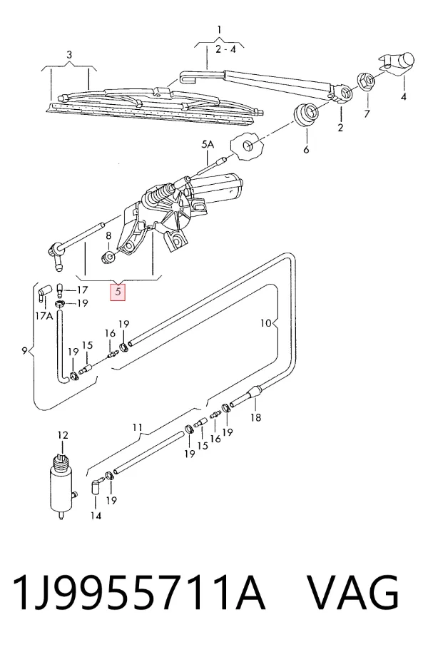 Motor limpiaparabrisas, trasera 1J9955711A VAG