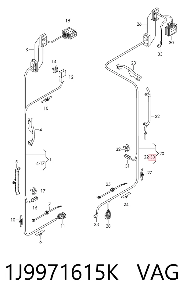 Mazo de cables del compartimiento del motor 1J9971615K VAG