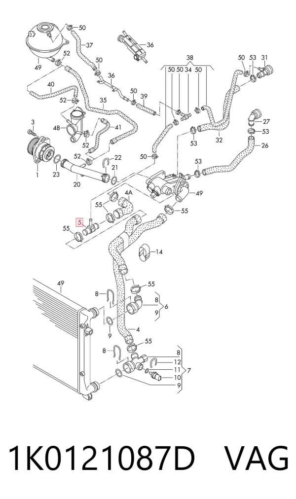 Brida del sistema de refrigeración (triple unión) 1K0121087D VAG