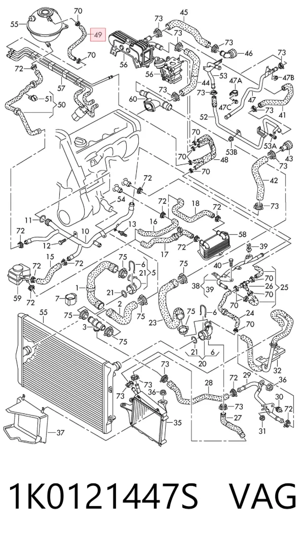Manguera radiador 1K0121447S VAG