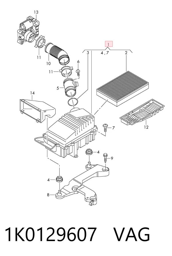 Caja del filtro de aire 1K0129607 VAG