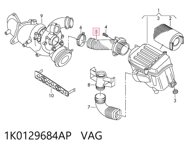 Conducto de aire, salida del filtro de aire 1K0129684AP VAG