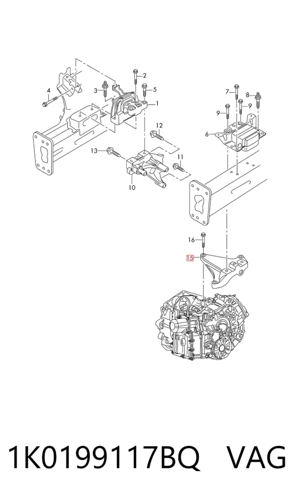 Soporte de cojín de la caja de cambios 1K0199117BQ VAG