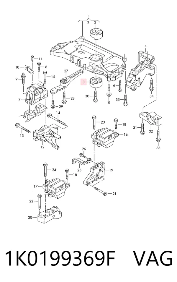 Soporte inferior del motor 1K0199369F VAG