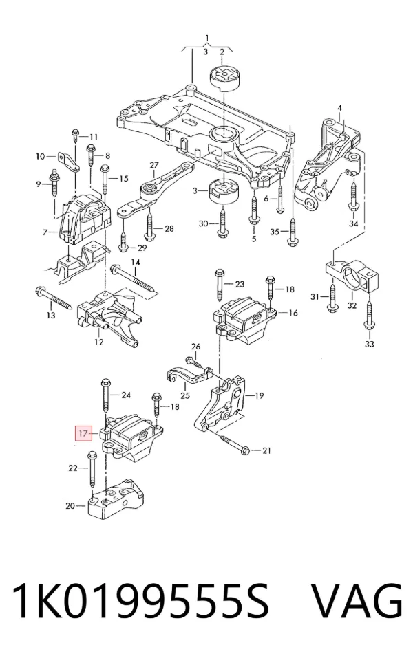 Soporte izquierdo del motor 1K0199555S VAG