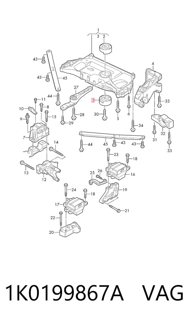Soporte inferior de motor (silentblock) 1K0199867A VAG