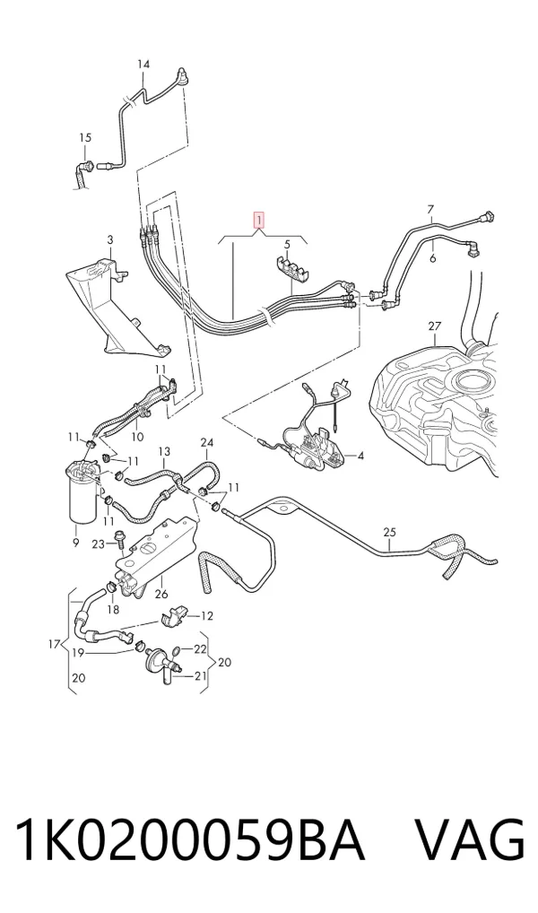 Juego de tuberías de combustible 1K0200059BA VAG