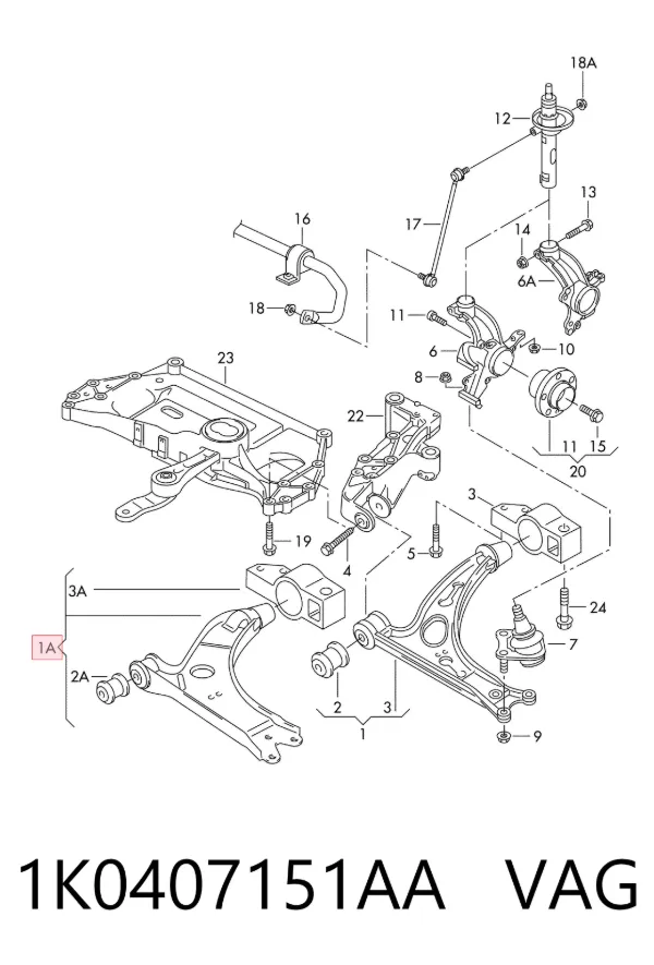Brazo inferior izquierdo de la suspensión delantera 1K0407151AA VAG