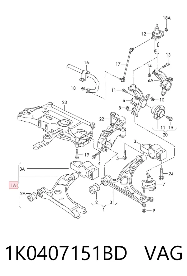 Brazo inferior izquierdo de la suspensión delantera 1K0407151BD VAG