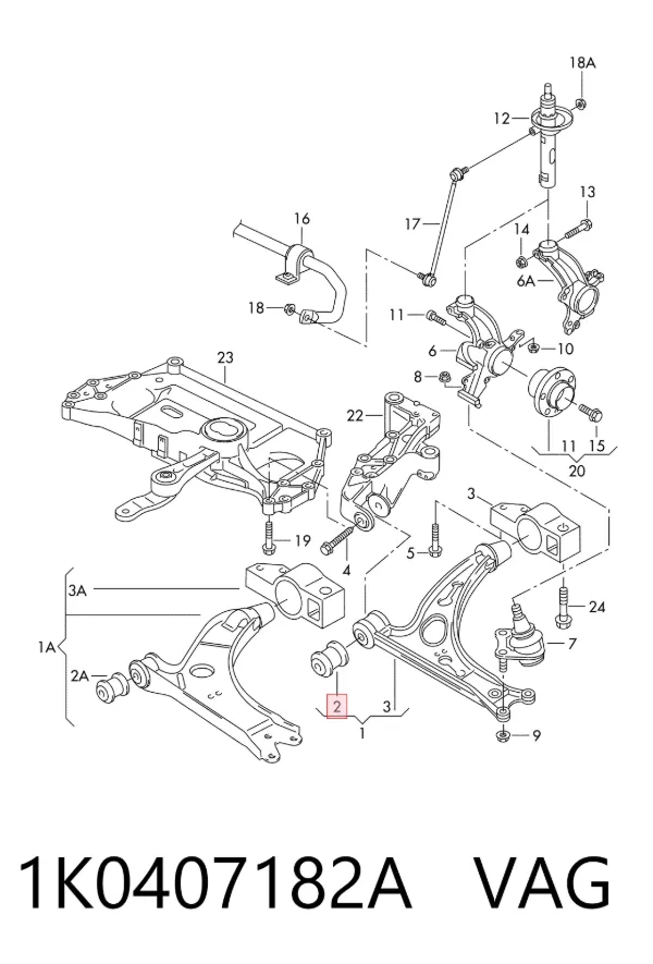 Silentblock del brazo de suspensión 1K0407182A VAG