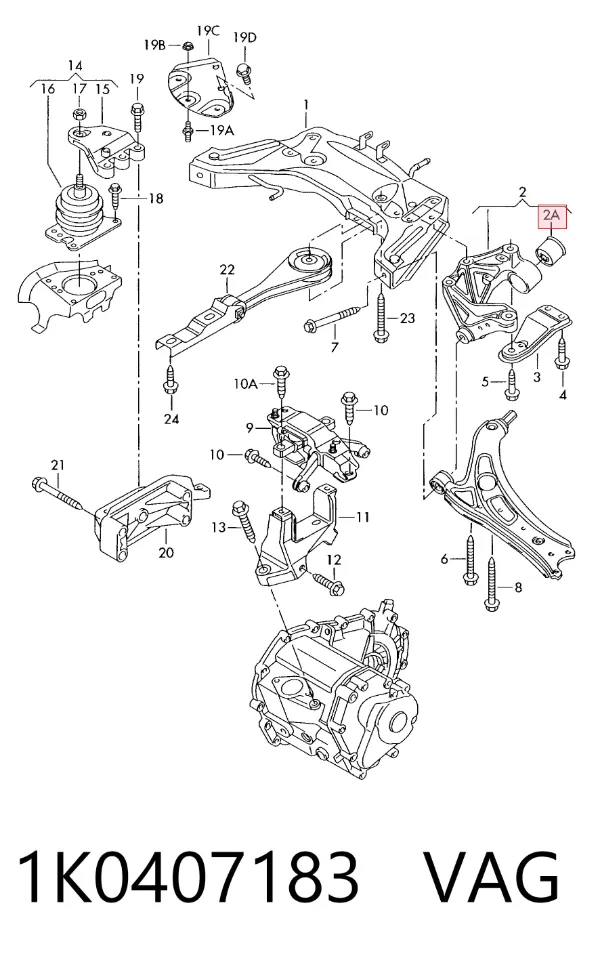Silentblock del brazo de suspensión 1K0407183 VAG