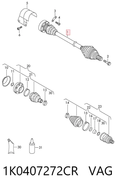 Semieje delantero derecho VAG 1K0407272CR