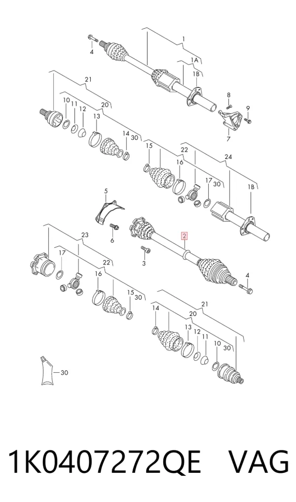 Semieje delantero derecho 1K0407272QE VAG