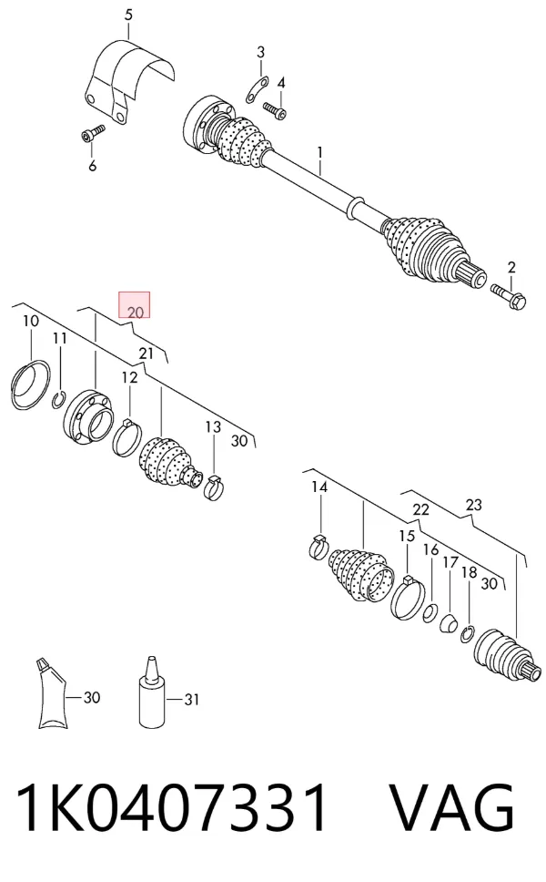 Junta homocinética interna delantera 1K0407331 VAG