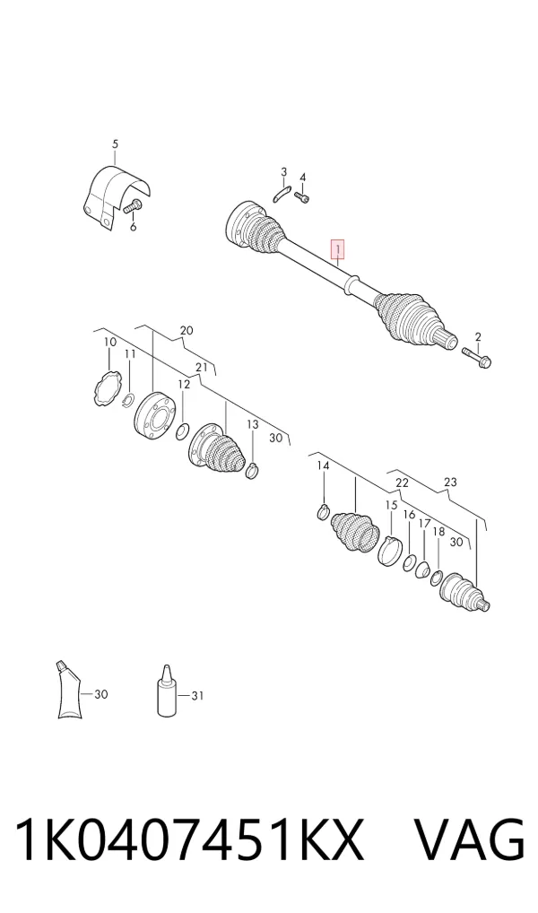 Semieje delantero izquierdo 1K0407451KX VAG