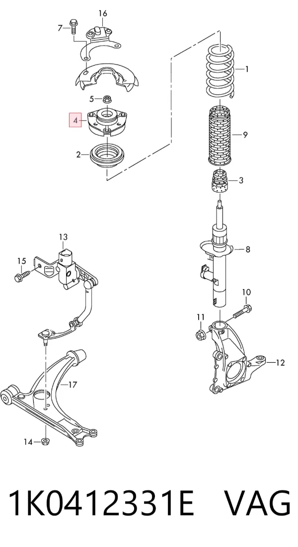 Soporte del amortiguador delantero 1K0412331E VAG