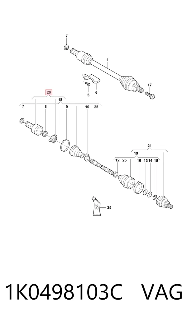 Junta homocinética interna delantera 1K0498103C VAG