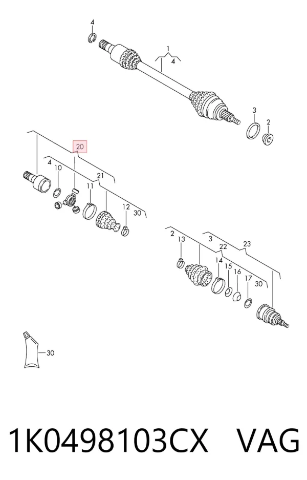 Junta homocinética interna delantera 1K0498103CX VAG