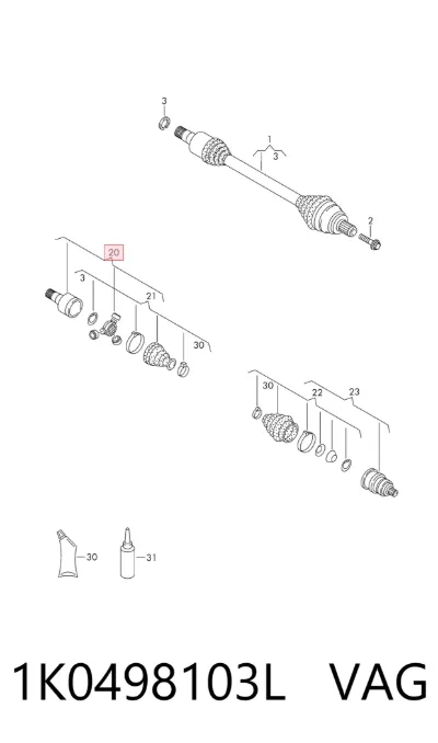 Junta homocinética interna delantera VAG 1K0498103L