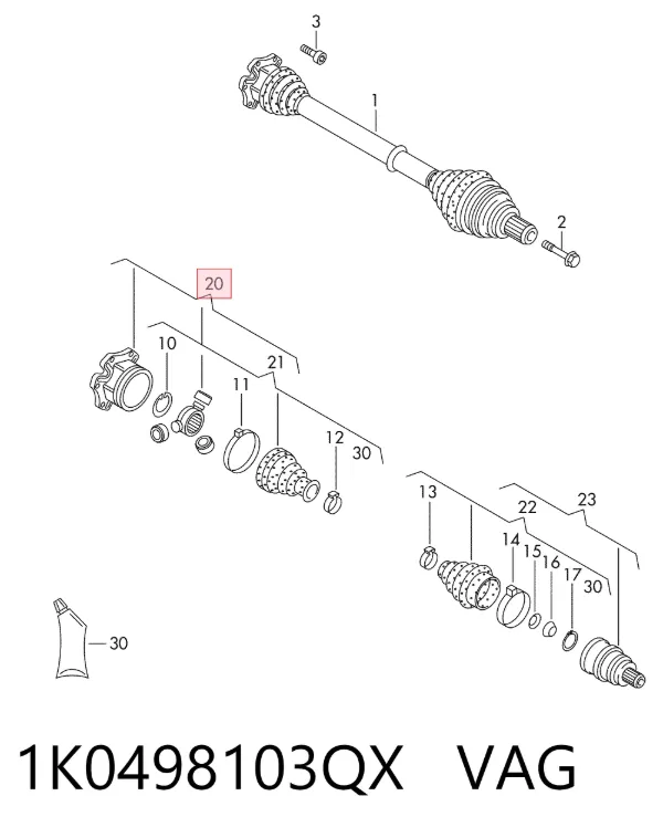 Junta homocinética interna delantera 1K0498103QX VAG