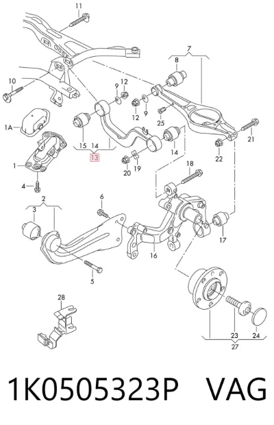 Brazo superior de suspensión trasera izquierdo/derecho VAG 1K0505323P