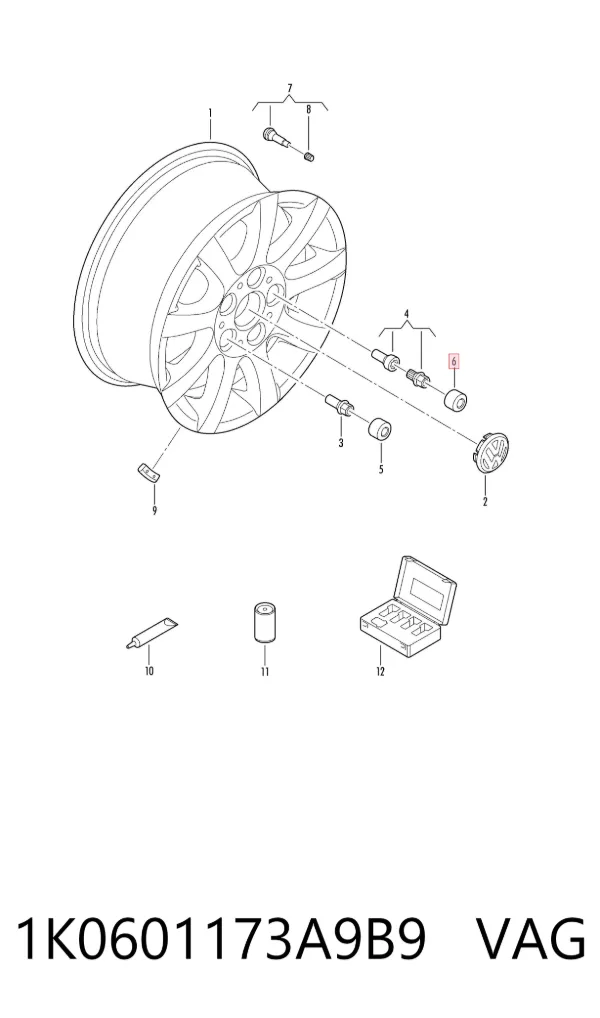 Tapón de perno de rueda 1K0601173A9B9 VAG