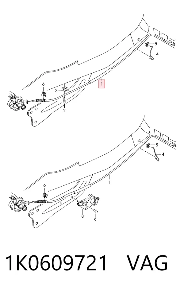 Cable de freno de mano trasero derecho/izquierdo 1K0609721 VAG