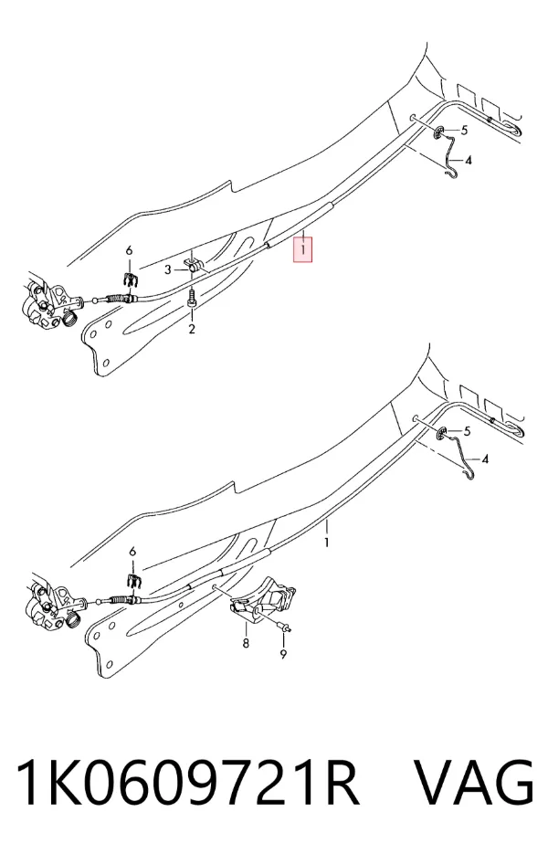 Cable de freno de mano trasero derecho/izquierdo 1K0609721R VAG