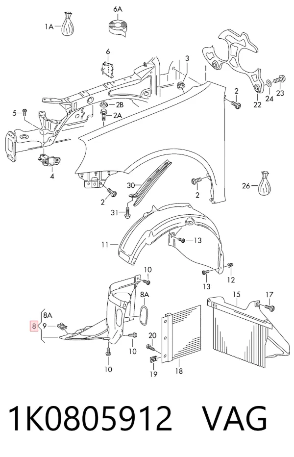 Guardalodos interior delantero derecho 1K0805912 VAG