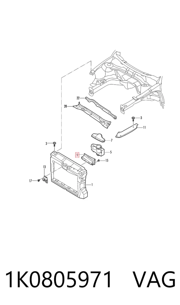 Deflector de aire superior del radiador 1K0805971 VAG