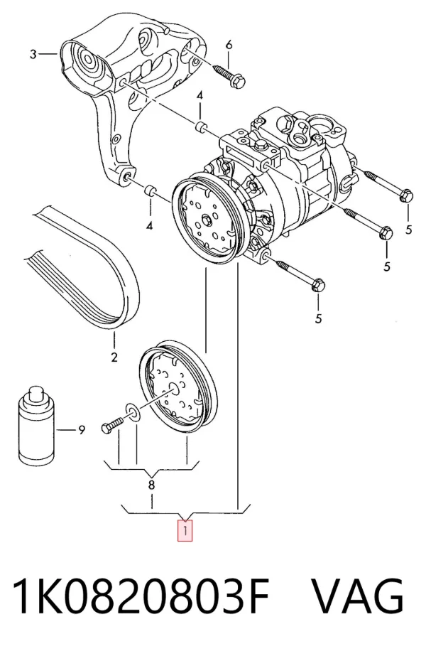 Compresor de aire acondicionado 1K0820803F VAG