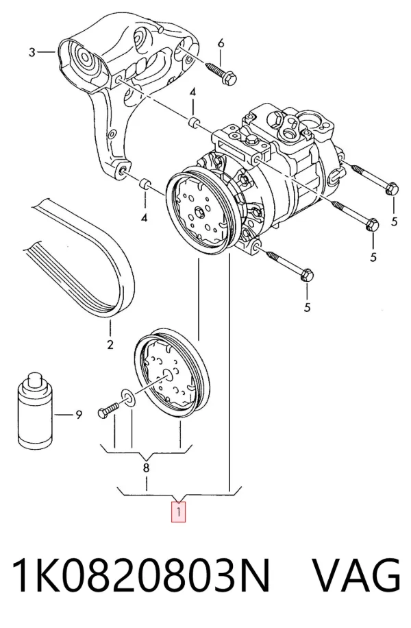 Compresor de aire acondicionado 1K0820803N VAG