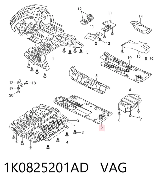 Protección inferior izquierda 1K0825201AD VAG