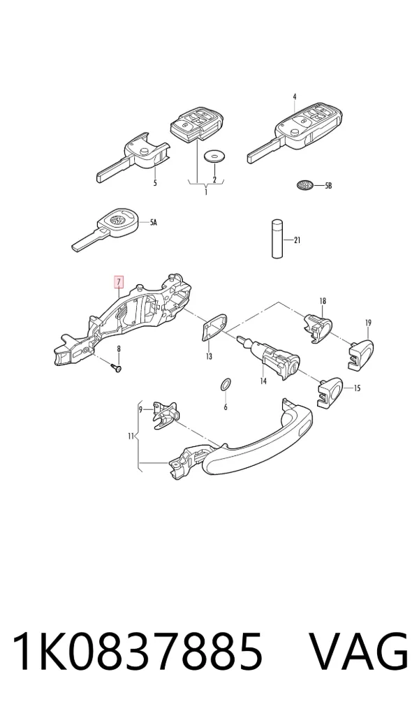 Soporte de manija exterior de puerta delantera izquierda 1K0837885 VAG