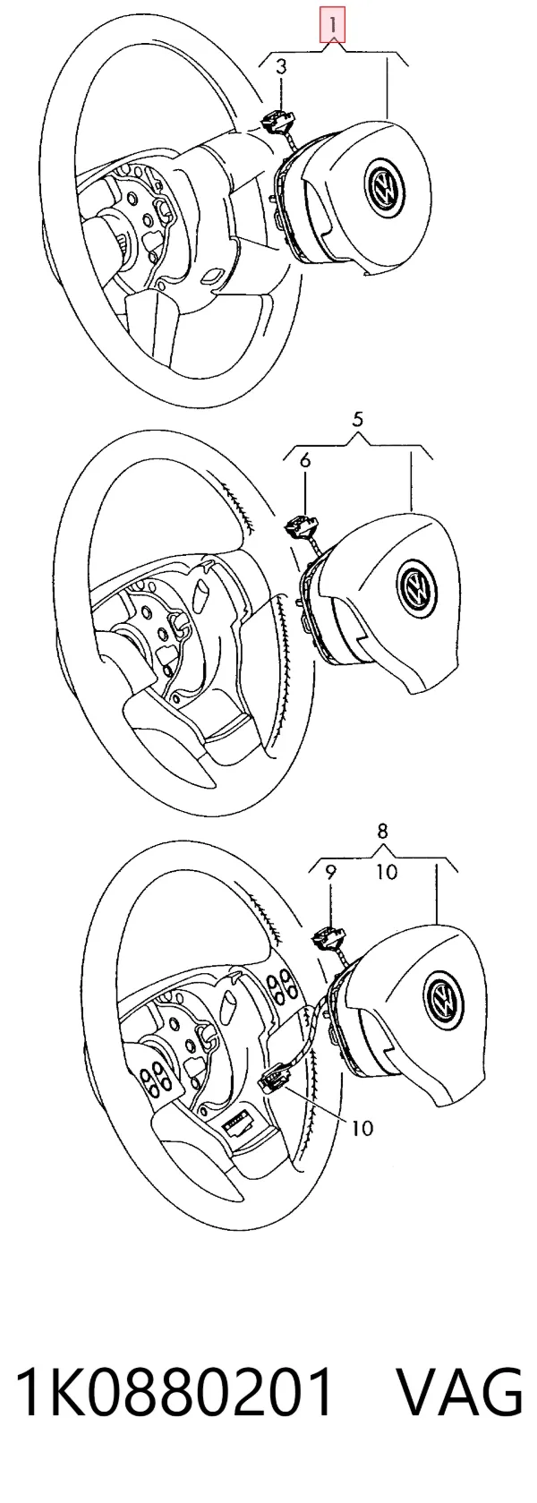 Airbag de volante 1K0880201 VAG