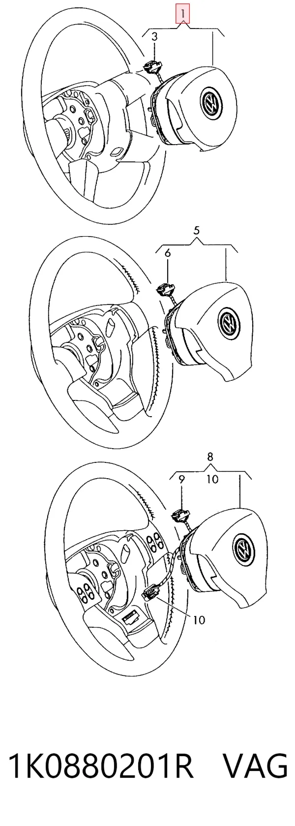 Airbag de volante 1K0880201R VAG