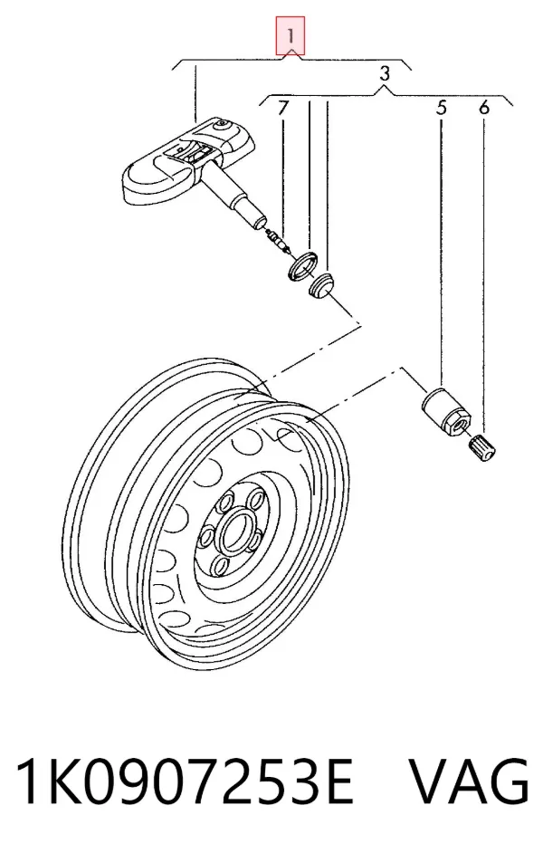 Sensor de presión de neumáticos 1K0907253E VAG