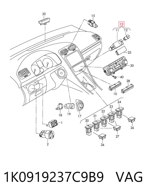 Interruptor de desactivación del airbag del pasajero 1K0919237C9B9 VAG