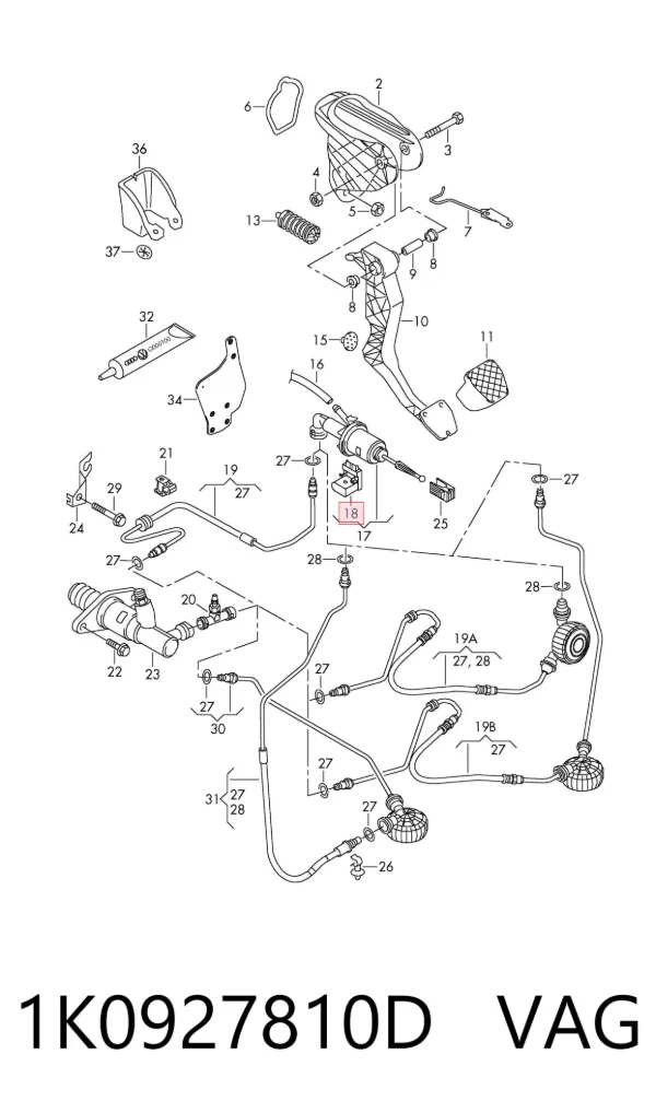 Sensor de posición del pedal de embrague 1K0927810D VAG